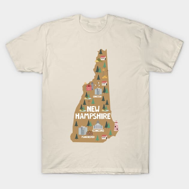 New Hampshire USA State Illustrated Map T-Shirt by JunkyDotCom